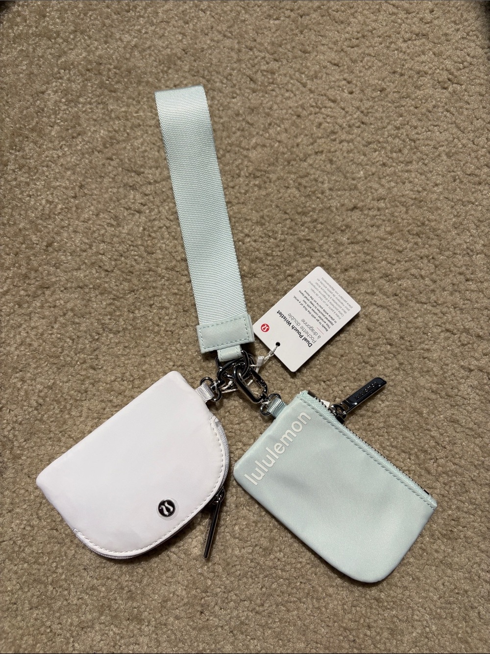 lululemon athletica Mint Green and White Wristlet Keychain Set